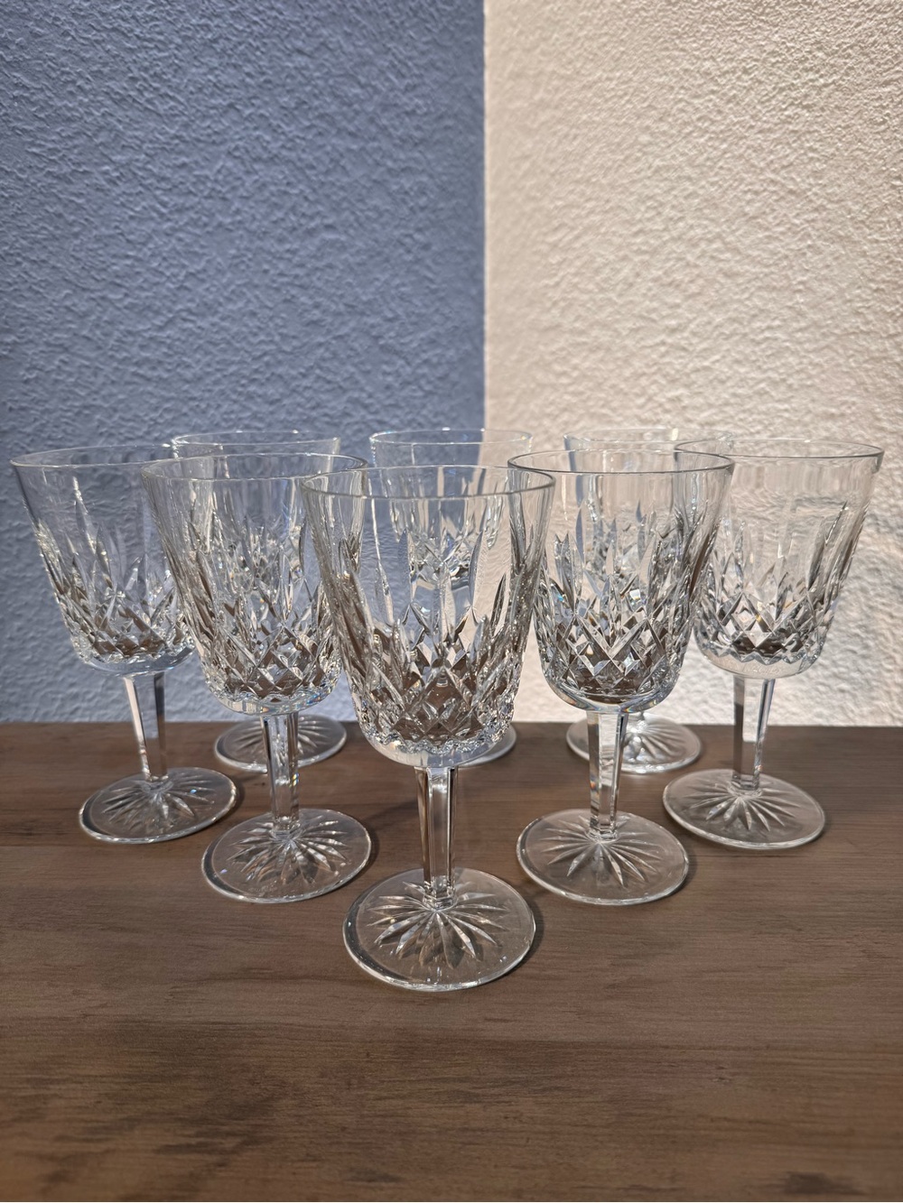 Waterford Lismore Crystal Water/Wine Goblets Set of 8 Signed Ireland Unused 7”